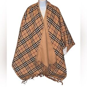 🔥 $45 SALE Fashion Lux Plaid Fringe Reversible Shawl Wrap NWOT